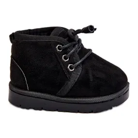 Black Fur-Lined Children's Snow Boots with Lace-Up Design