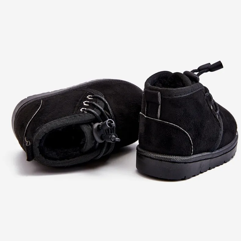 Black Fur-Lined Children's Snow Boots with Lace-Up Design