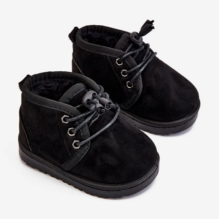 Black Fur-Lined Children's Snow Boots with Lace-Up Design