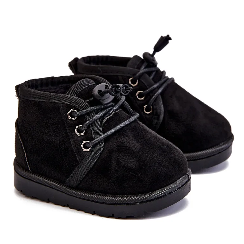 Black Fur-Lined Children's Snow Boots with Lace-Up Design