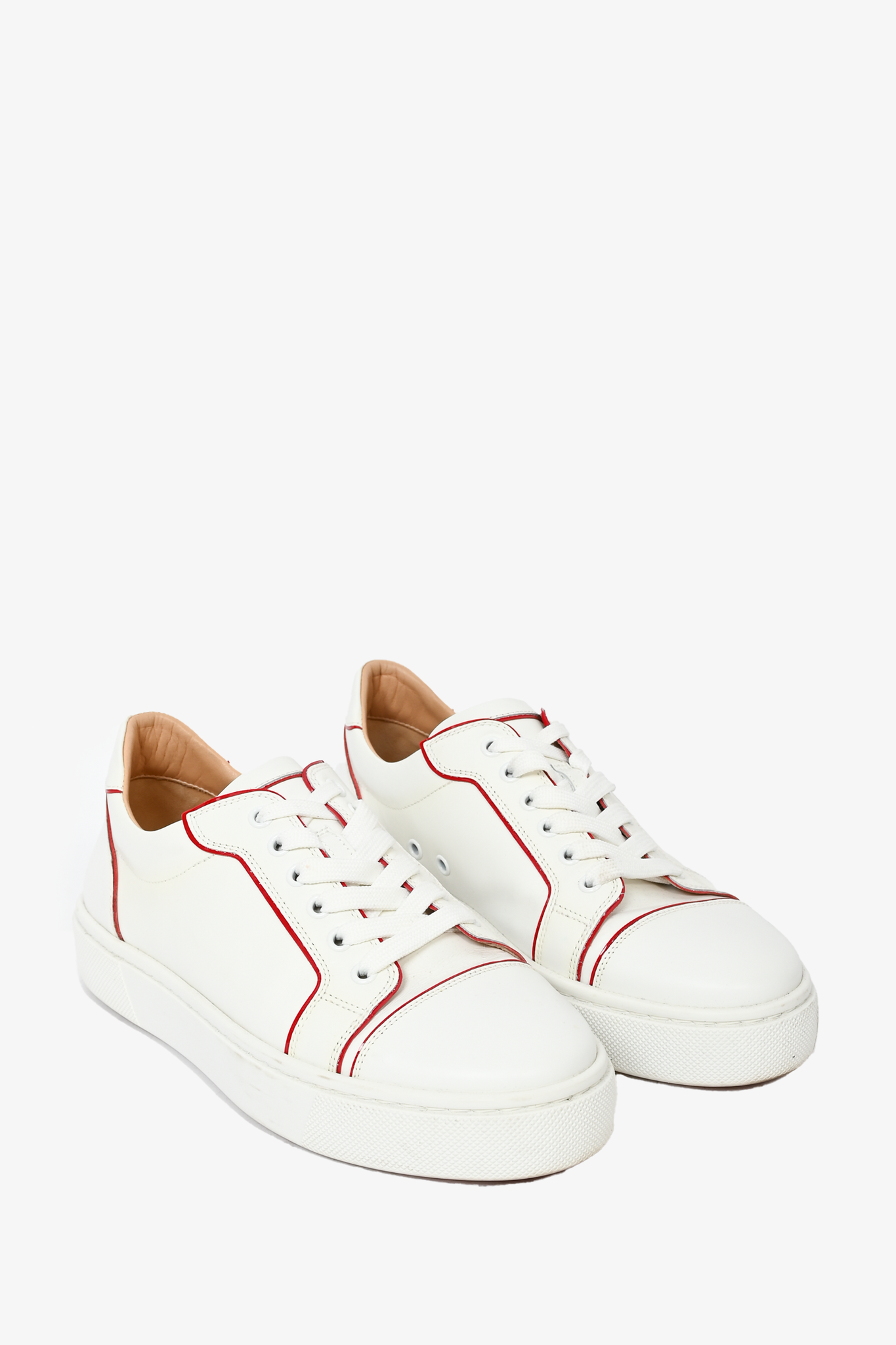 Christian Louboutin White Leather Sneakers Red Trim Size 39