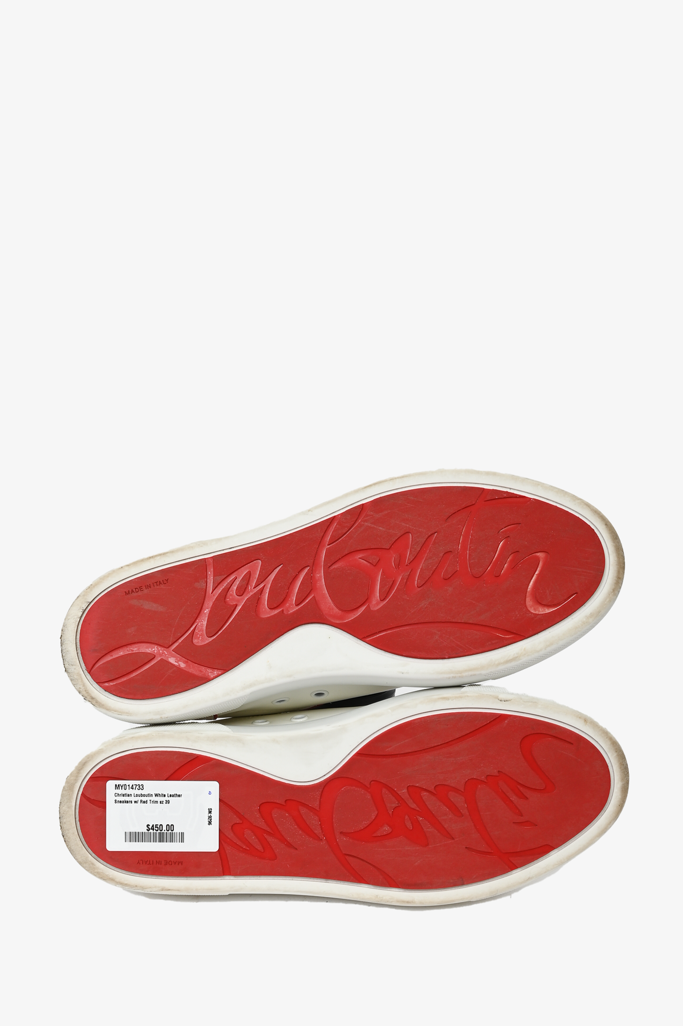 Christian Louboutin White Leather Sneakers Red Trim Size 39