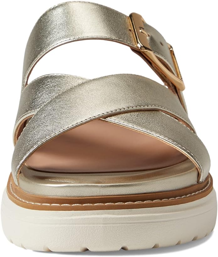 Cole Haan Fraya Slide Sandals - Soft Gold Leather, Slip On, Open Toe, Chunky Heel