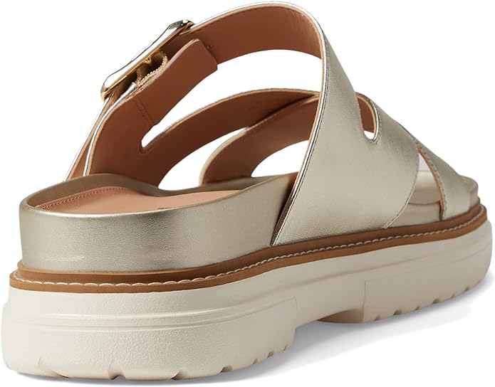 Cole Haan Fraya Slide Sandals - Soft Gold Leather, Slip On, Open Toe, Chunky Heel