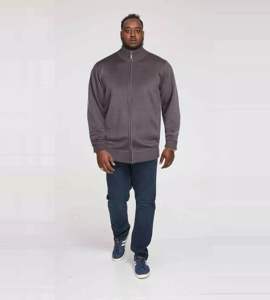 Big and Tall Men's Charcoal Plain Full Zip Sweater (Buddy 3)