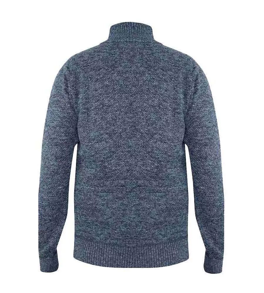 D555 Mens Blue Twisted Yarn Sweater With Zipper Button Neck Wilmington