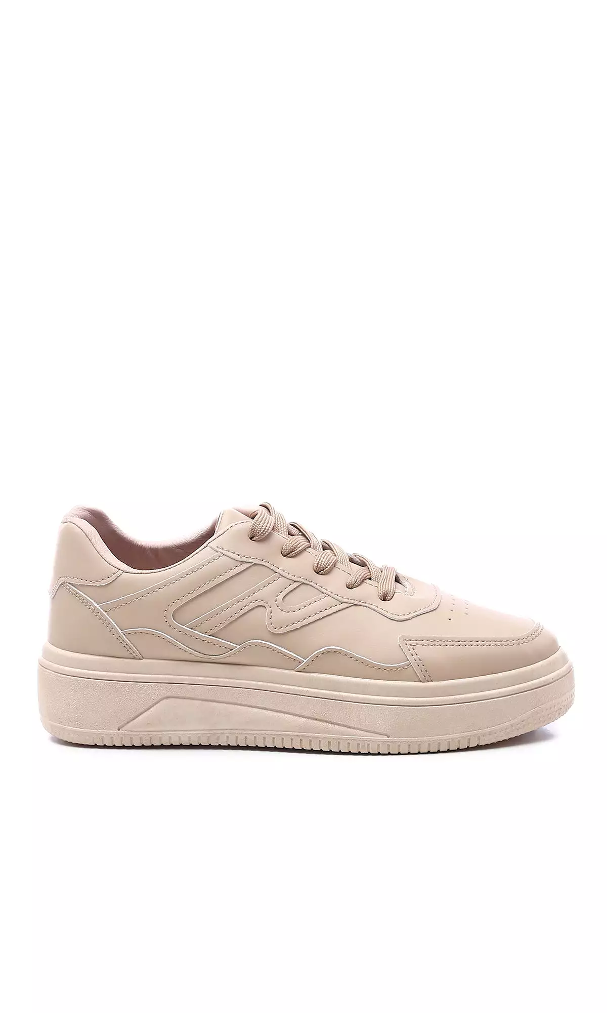 Dark Beige High-Sole Lace Up Casual Sneakers