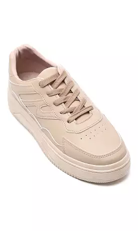 Dark Beige High-Sole Lace Up Casual Sneakers