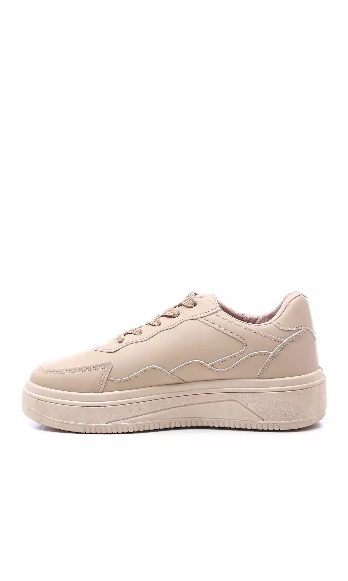 Dark Beige High-Sole Lace Up Casual Sneakers