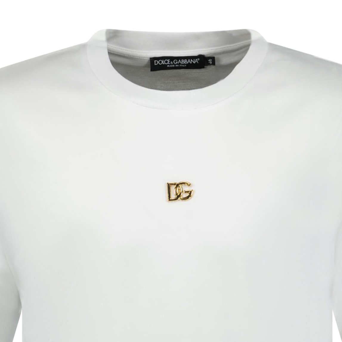 Dolce and Gabbana White T-Shirt with Metal Logo