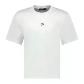 Dolce and Gabbana White T-Shirt with Metal Logo