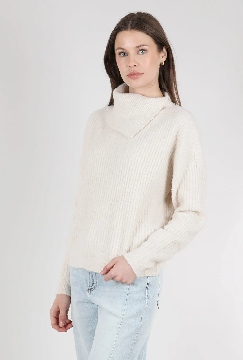 Easy Split Collar Sweater, Salt - Stylish and Versatile Split Collar Sweater in Salt Color