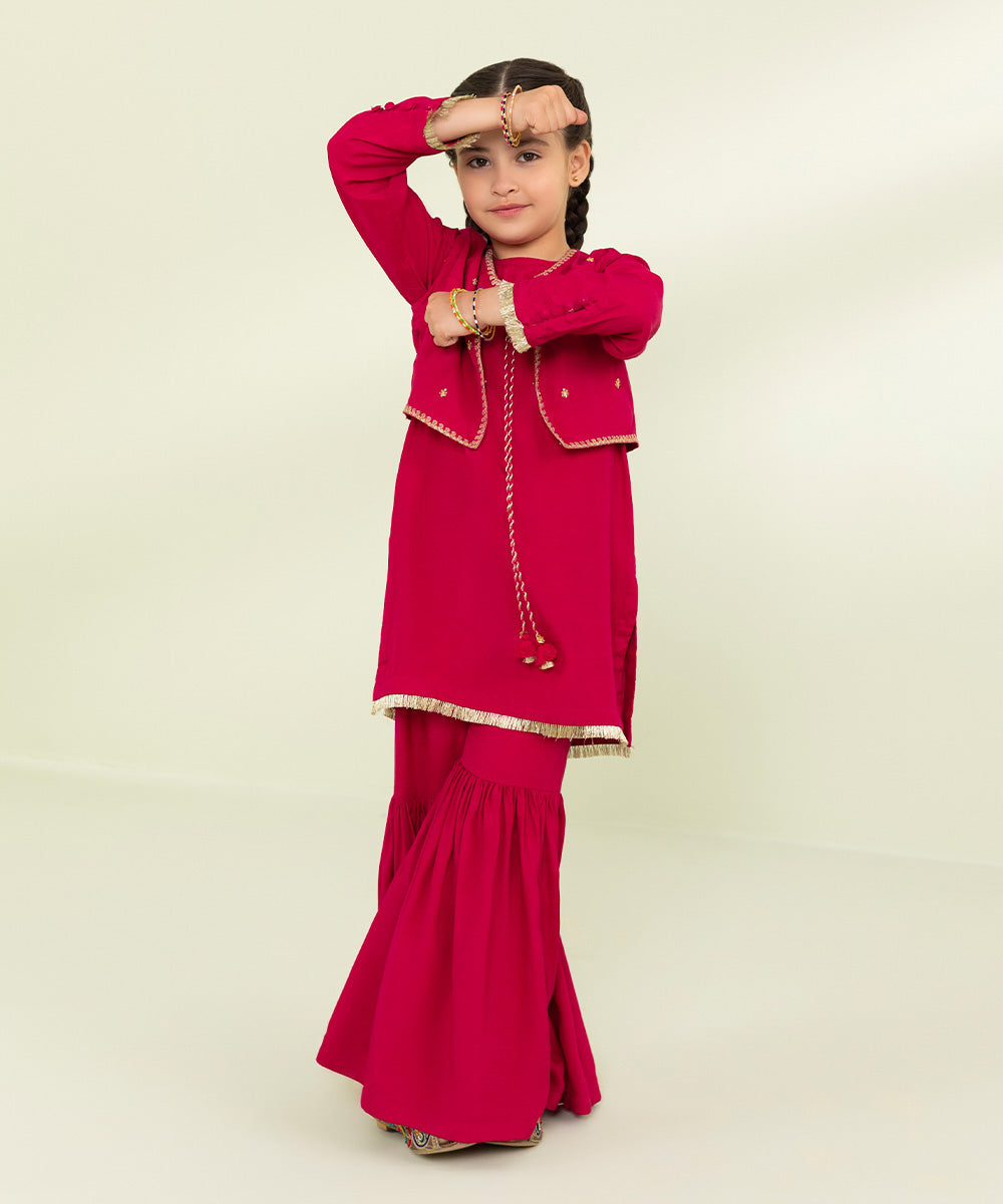 Embroidered Raw Silk Suit 3 Piece