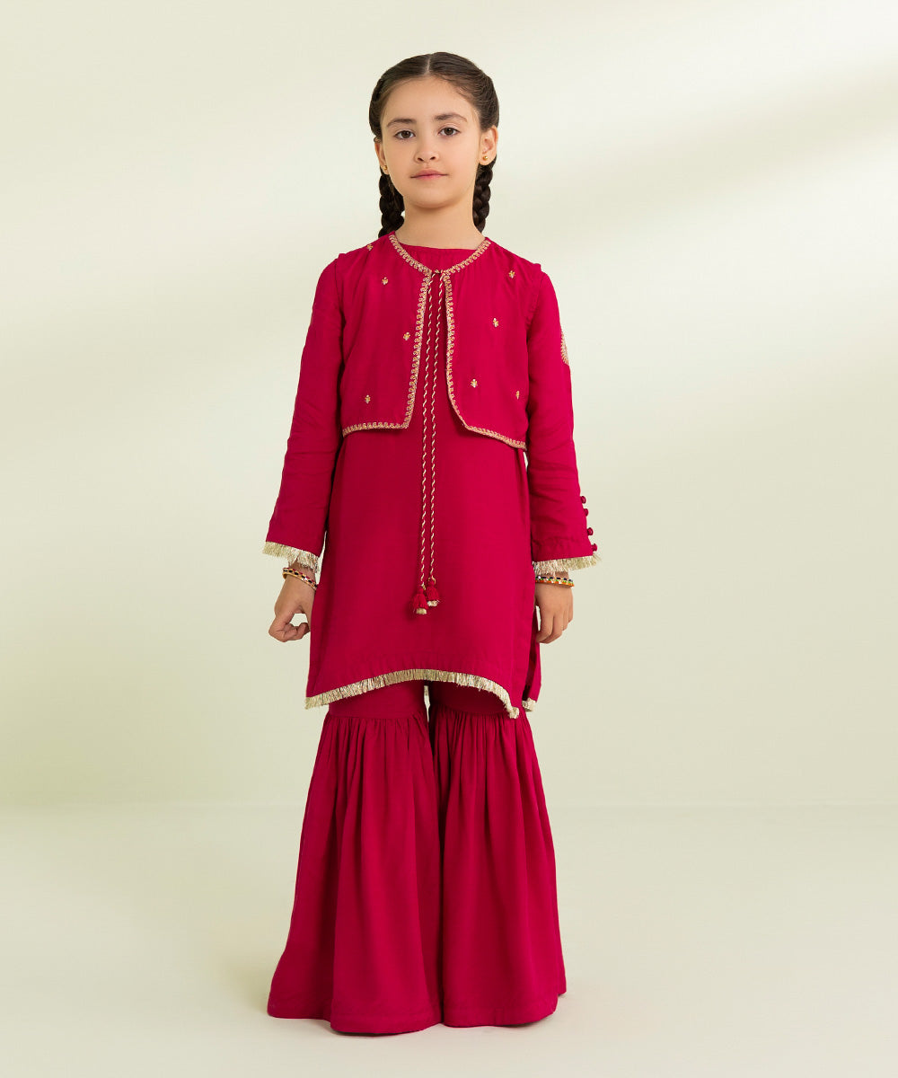 Embroidered Raw Silk Suit 3 Piece