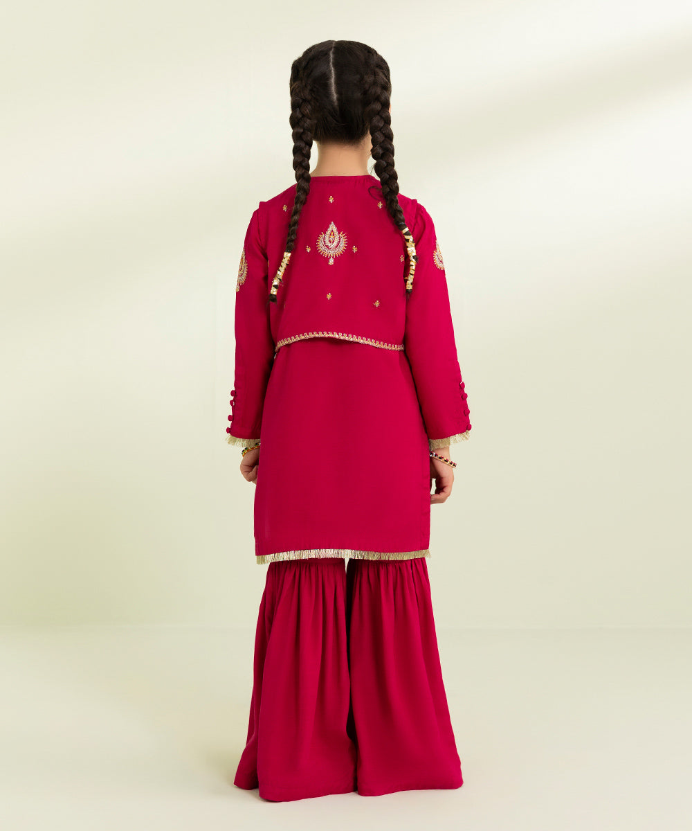 Embroidered Raw Silk Suit 3 Piece