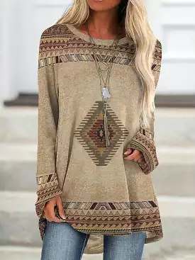 Ethnic Plaid Plus Size Tunic Tee