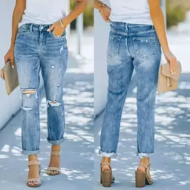 European American Distressed Denim Blue Jeans Pants