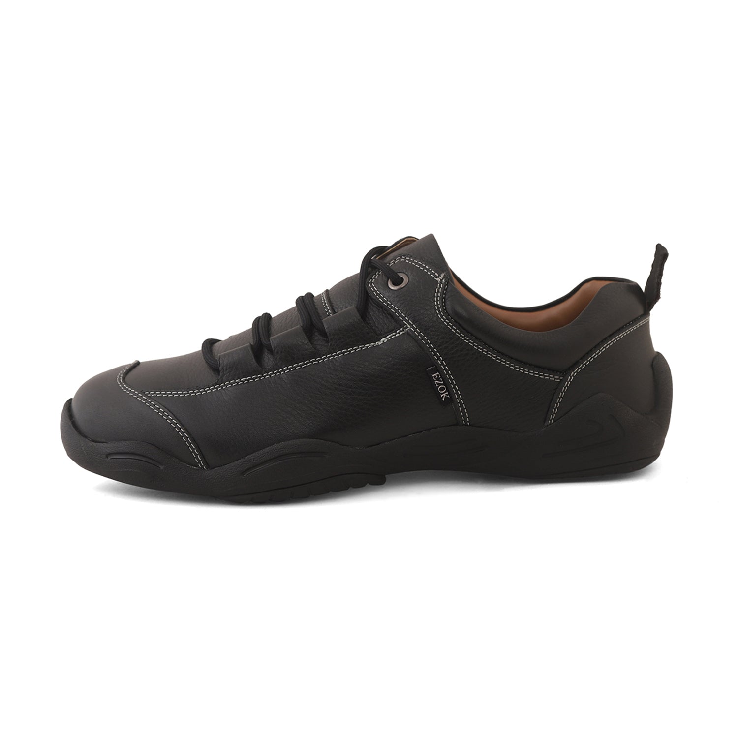 Ezok Black Leather Casual Sneakers