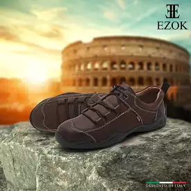 Ezok Brown Leather Sneakers for Men