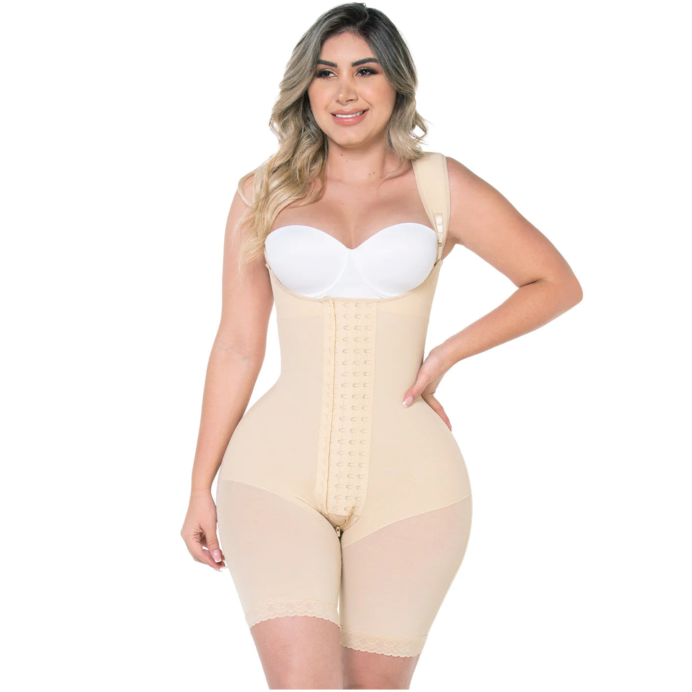 Fajas MYD 0489 - Colombian Post Surgery Shapewear Bodysuit for Hourglass Body Types - Mid Thigh