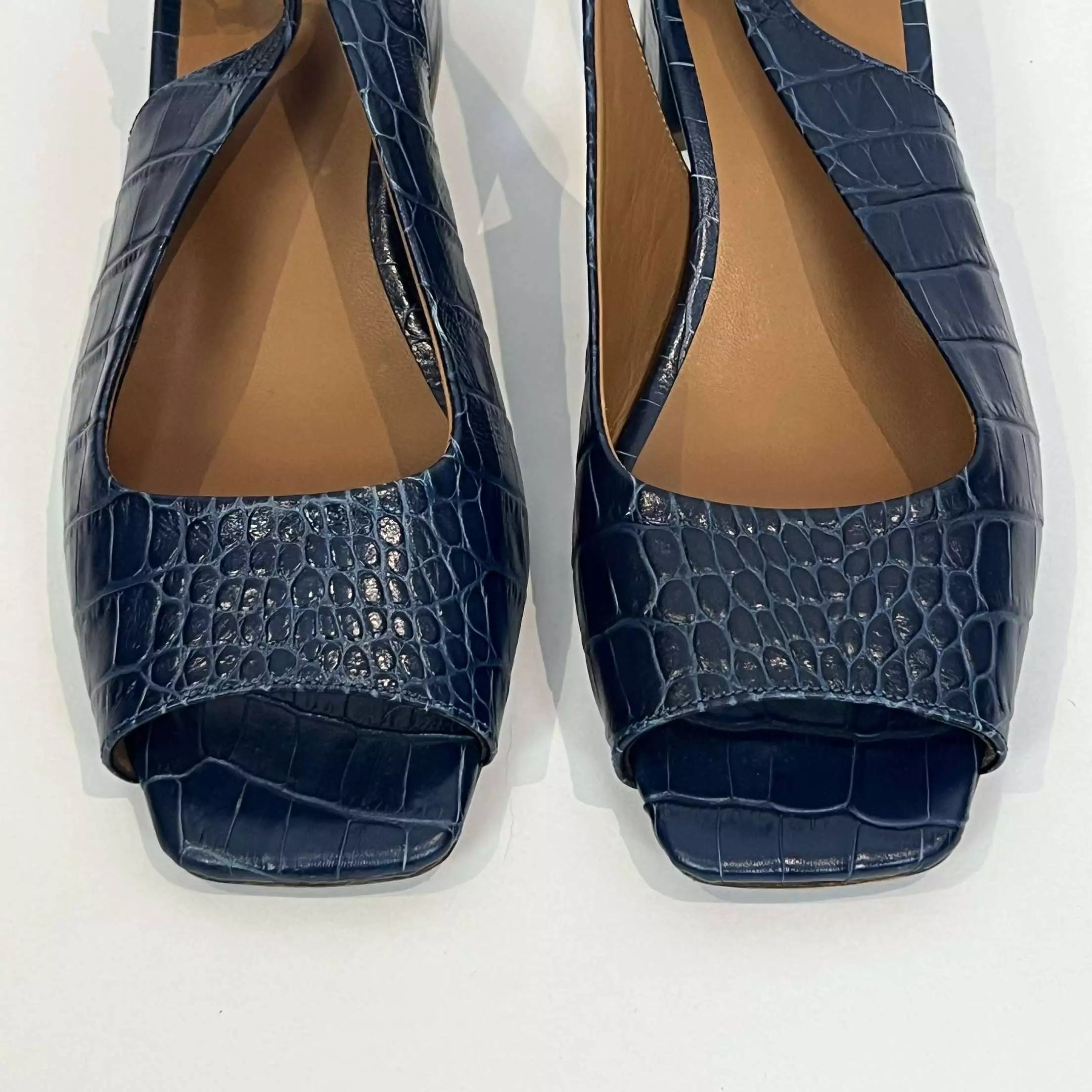 Far Brand New 415 Navy Mock Croc Slingback Sandals 37