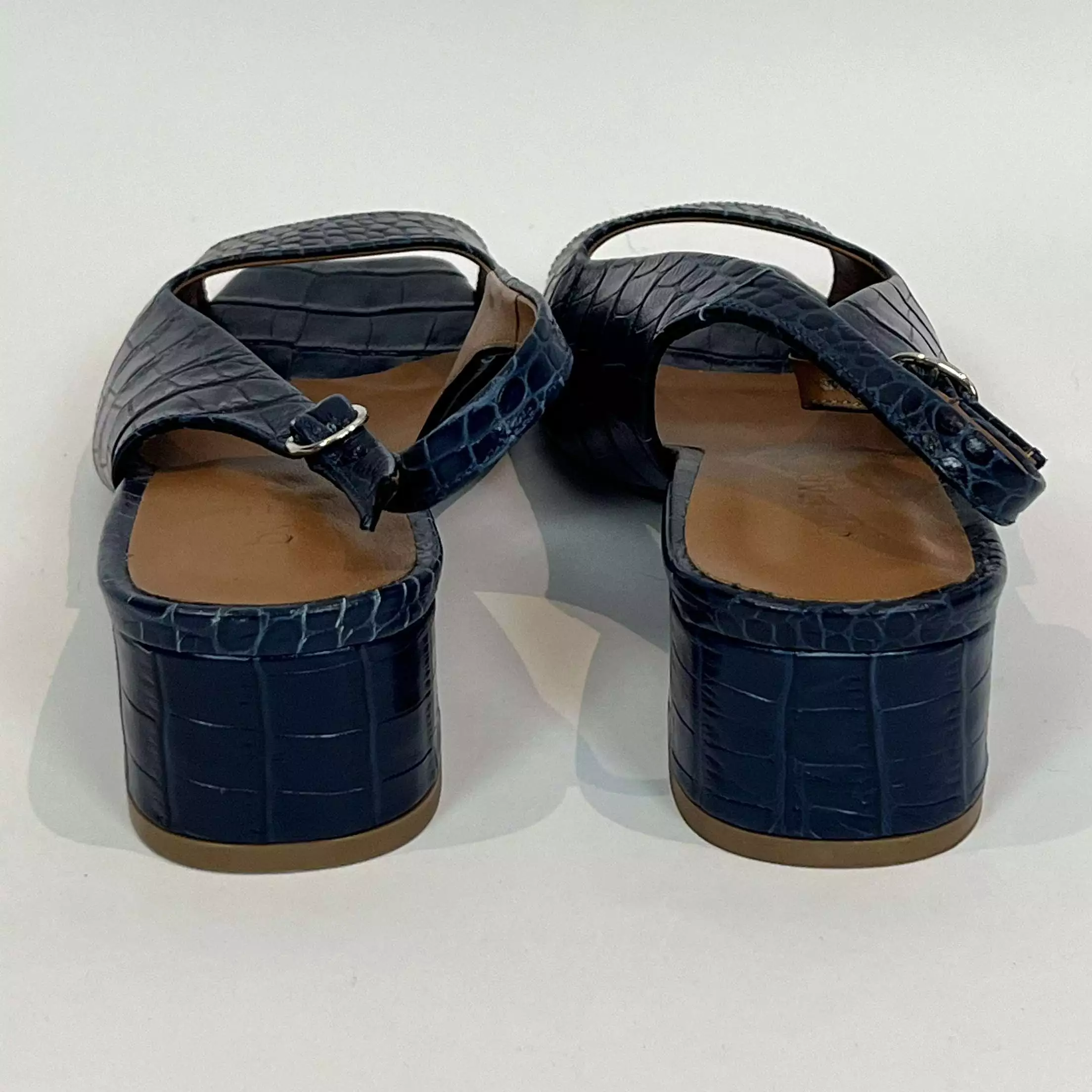 Far Brand New 415 Navy Mock Croc Slingback Sandals 37