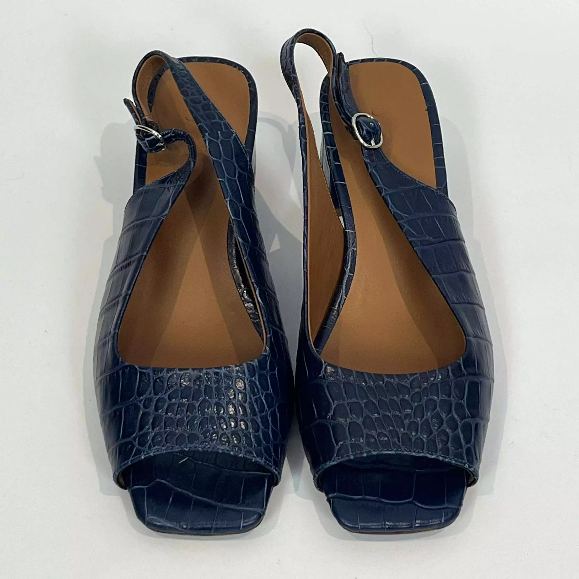 Far Brand New 415 Navy Mock Croc Slingback Sandals 37