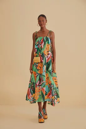 Farm Rio Banana Foliage Multicolor Sleeveless Midi Dress