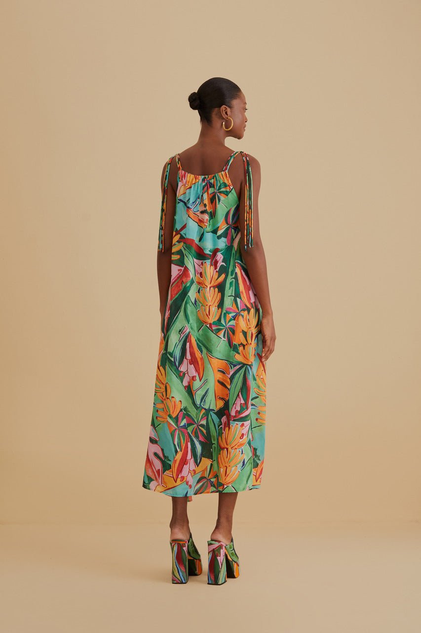 Farm Rio Banana Foliage Multicolor Sleeveless Midi Dress