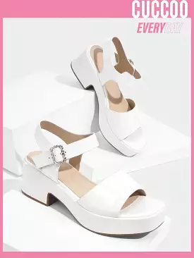 Fashionable Lightweight Square Toe Slingback Sandals With Rhinestone Buckle for Women's Spring and Summer Commuting