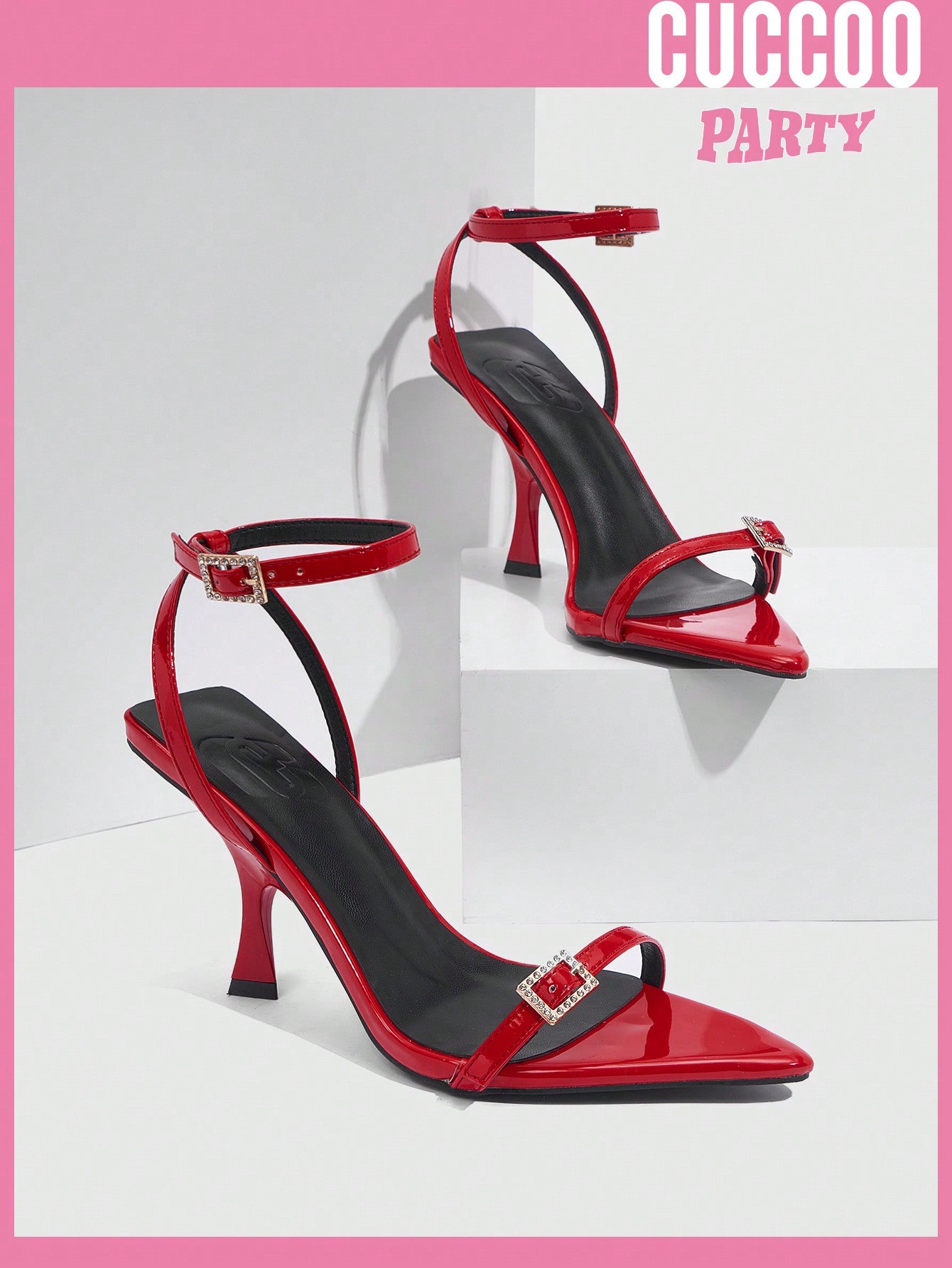 Fashionable thin straps open toe ankle strap block heel sandals for spring and summer.