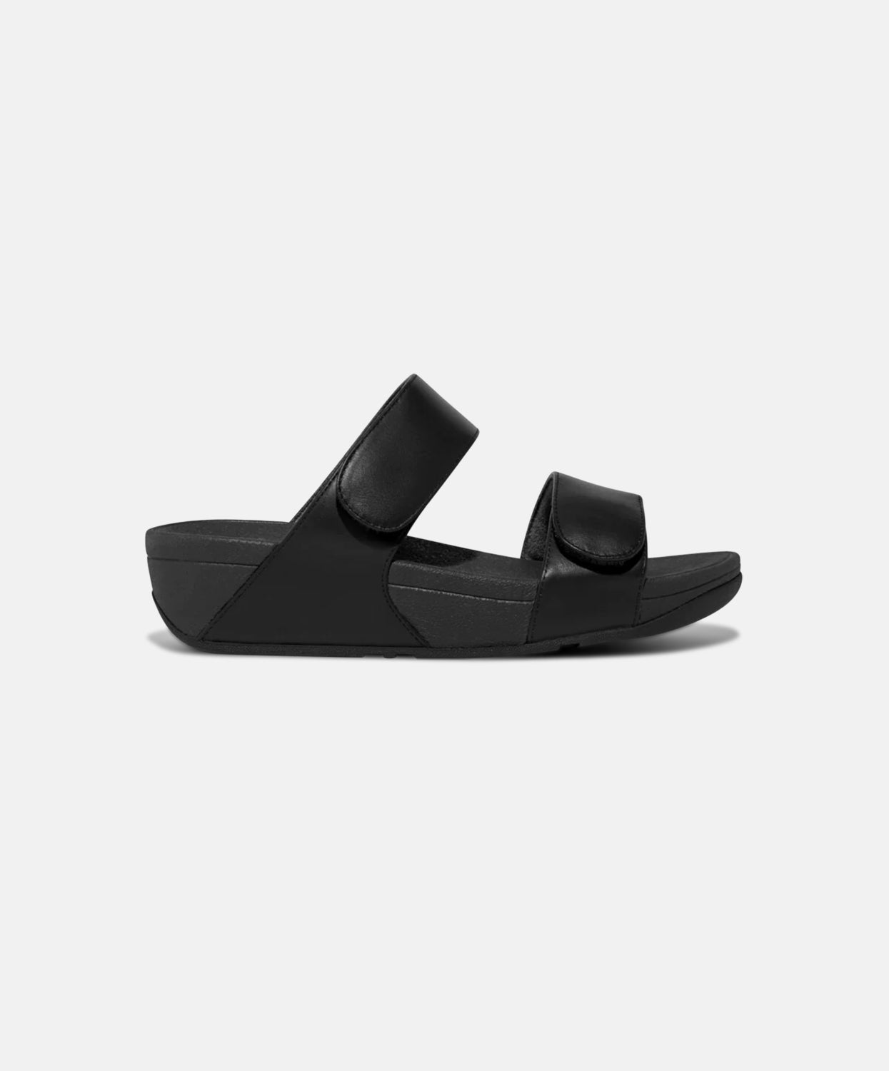 FitFlop Black Leather Adjustable Slides with Velcro strap