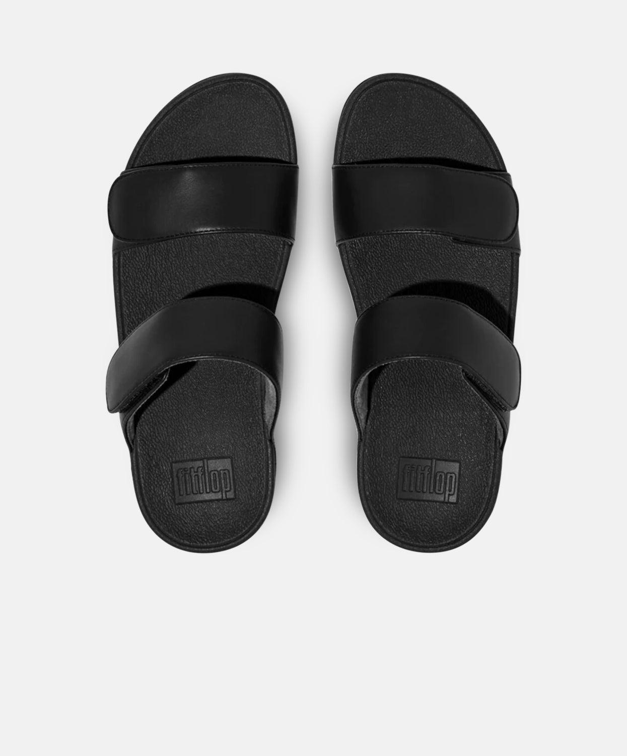 FitFlop Black Leather Adjustable Slides with Velcro strap