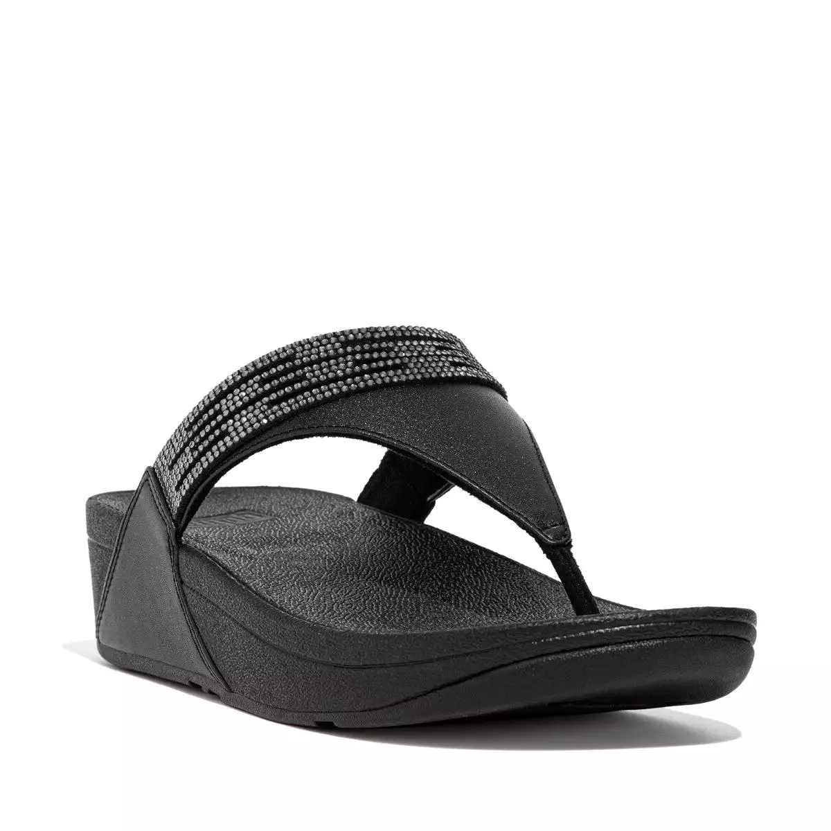 FitFlop Black Leather Toe-Post Sandals with Lasercrystal Detail