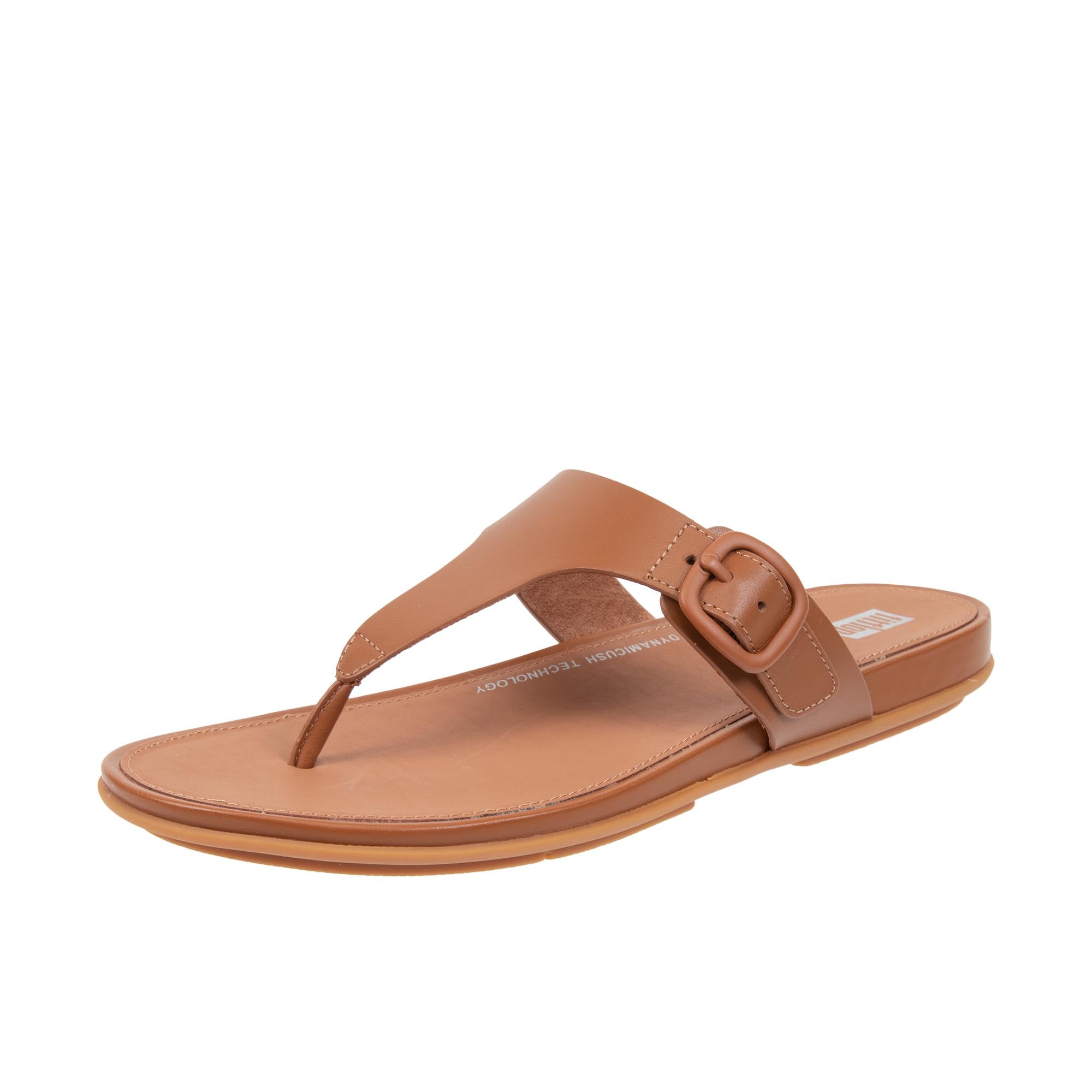 FitFlop Gracie Rubber-Buckle Leather Toe Post Sandals - Light Tan