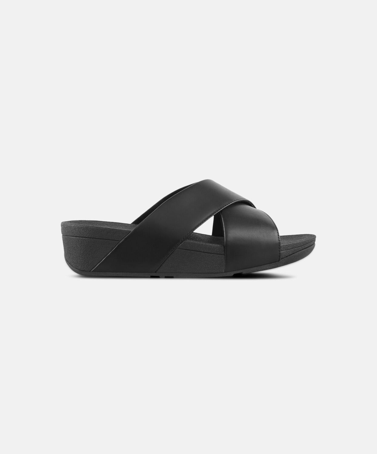 FitFlop Lulu Leather Black Cross Slide Sandals