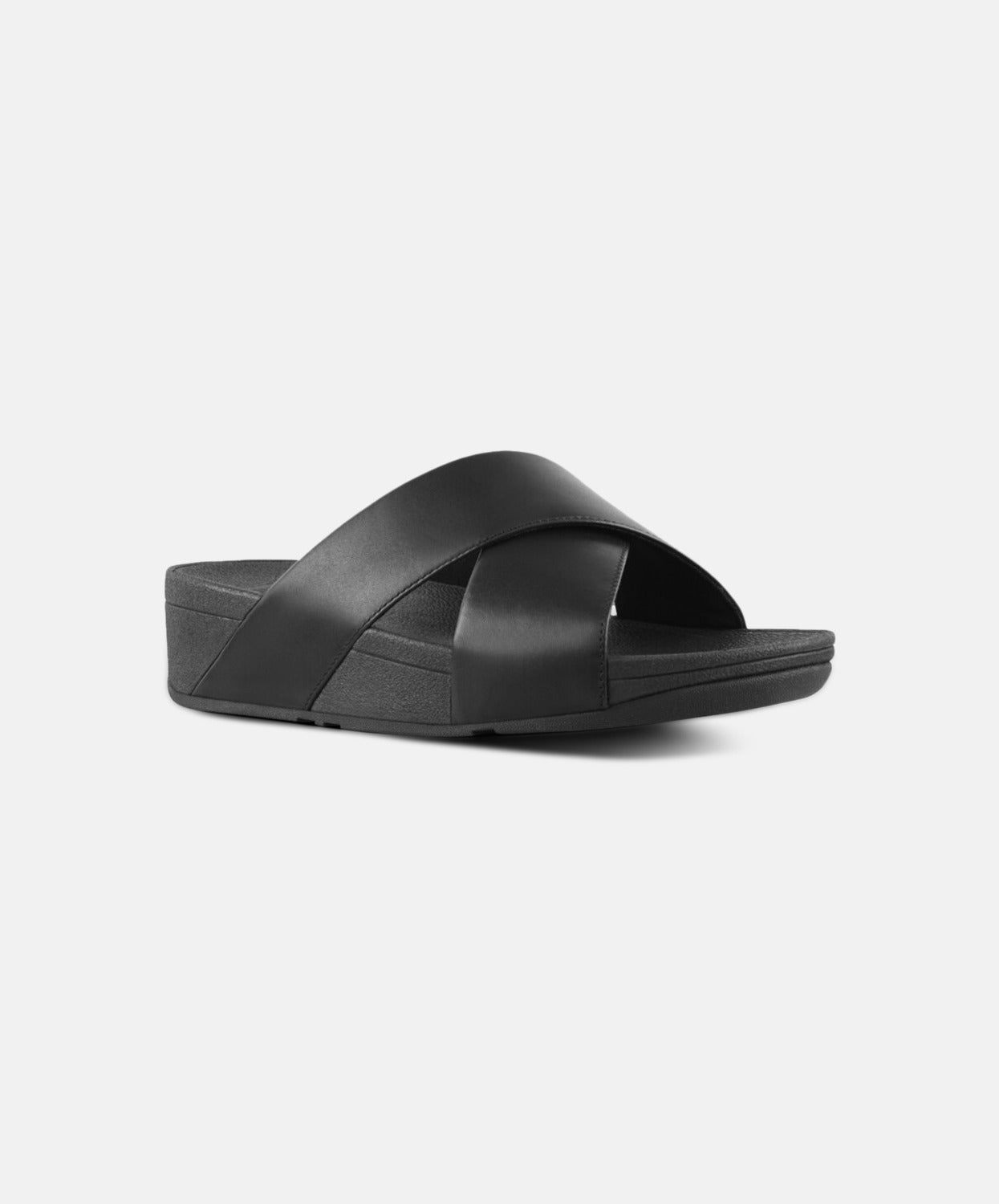 FitFlop Lulu Leather Black Cross Slide Sandals