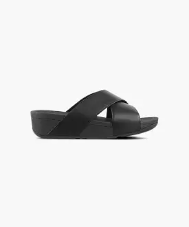 FitFlop Lulu Leather Black Cross Slide Sandals