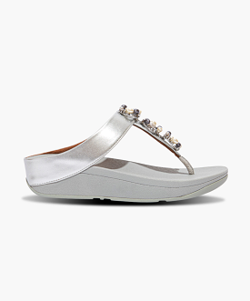 FitFlop Silver Pearl-Chain Toe Post Sandals