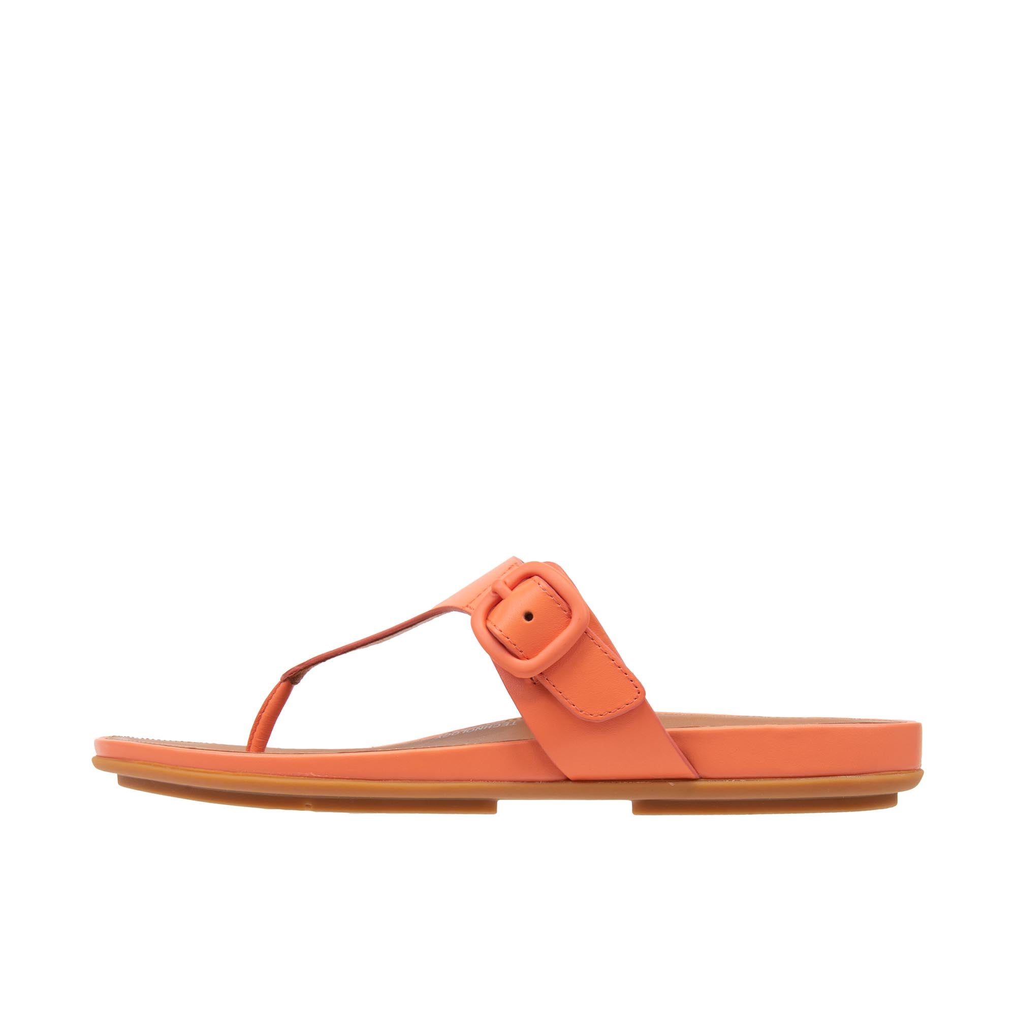 FitFlop Women's Gracie Sandals - Rubber-Buckle Leather Toe Post - Sunshine Coral