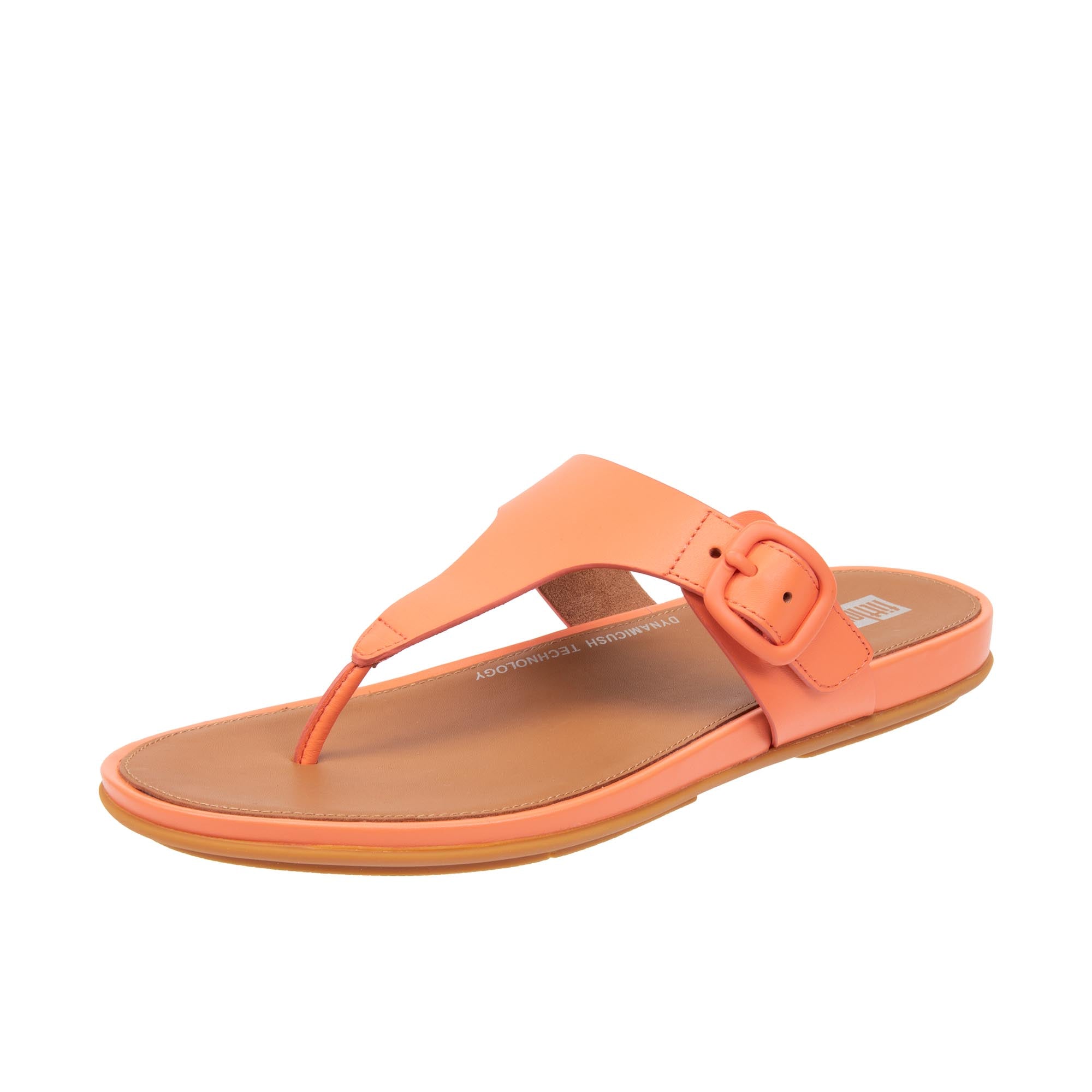 FitFlop Women's Gracie Sandals - Rubber-Buckle Leather Toe Post - Sunshine Coral