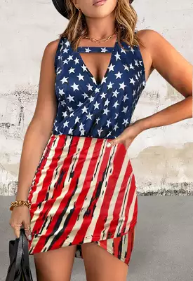 Flag Print Wrap Dress