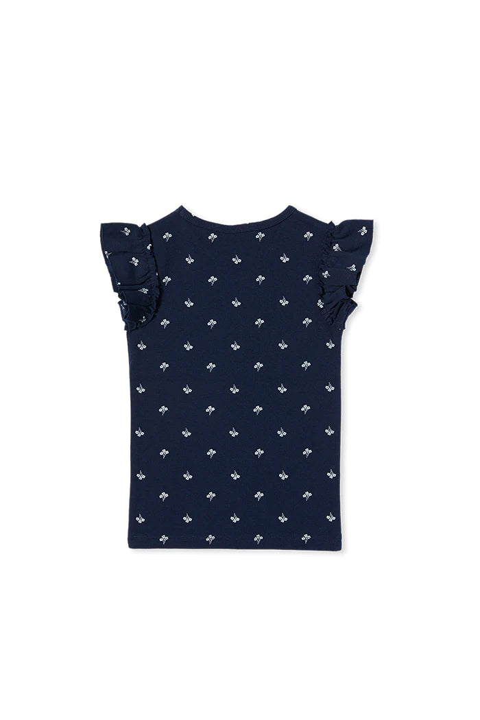 Floral Ribbed Tee in Milky Navy