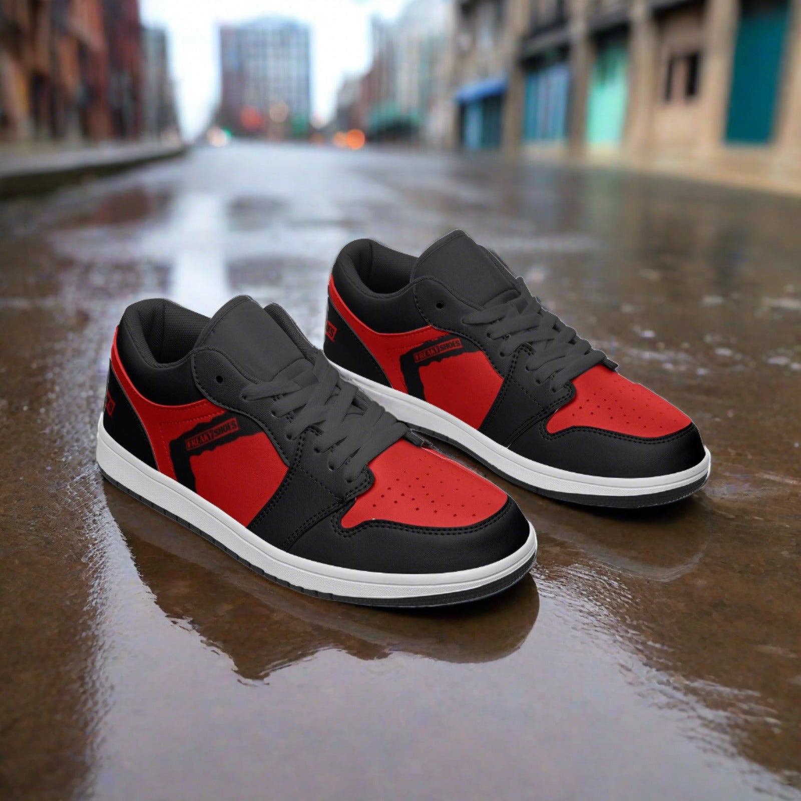 Freaky Shoes Red Black Unisex Low Top Leather Sneakers