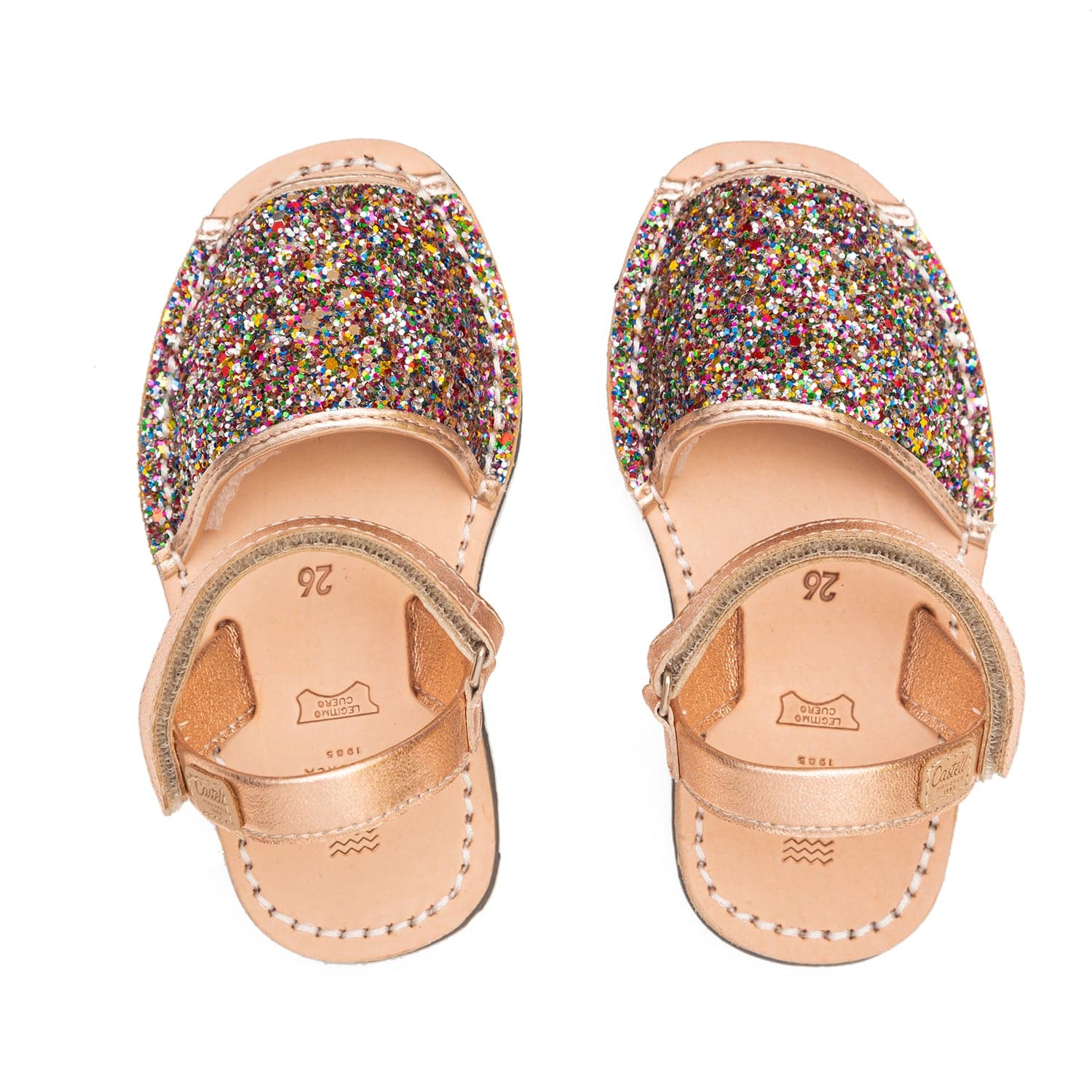 Glitter Kids Sandal - Iker 1002R Glitter Leather Open Toe Menorcan