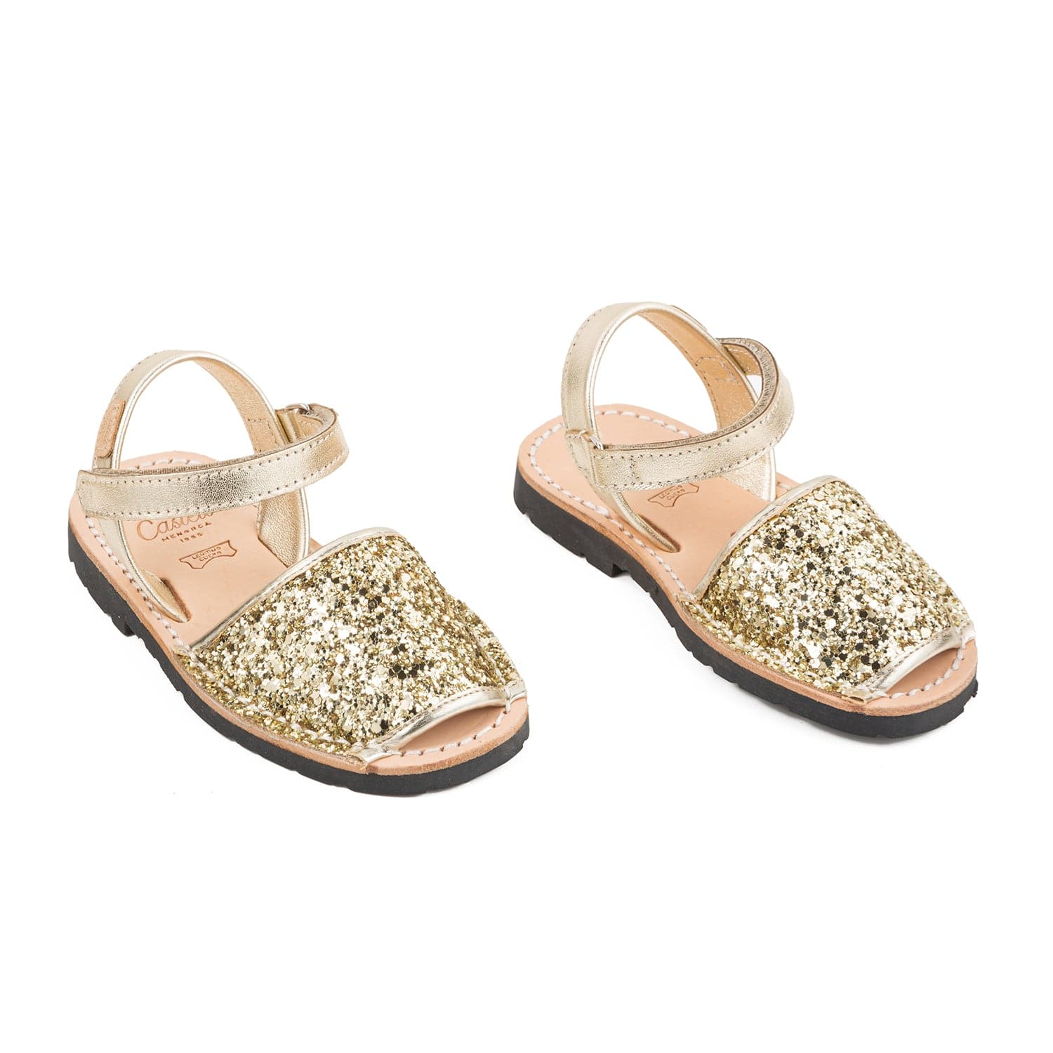 Glitter Kids Sandal - Iker 1002R Glitter Leather Open Toe Menorcan