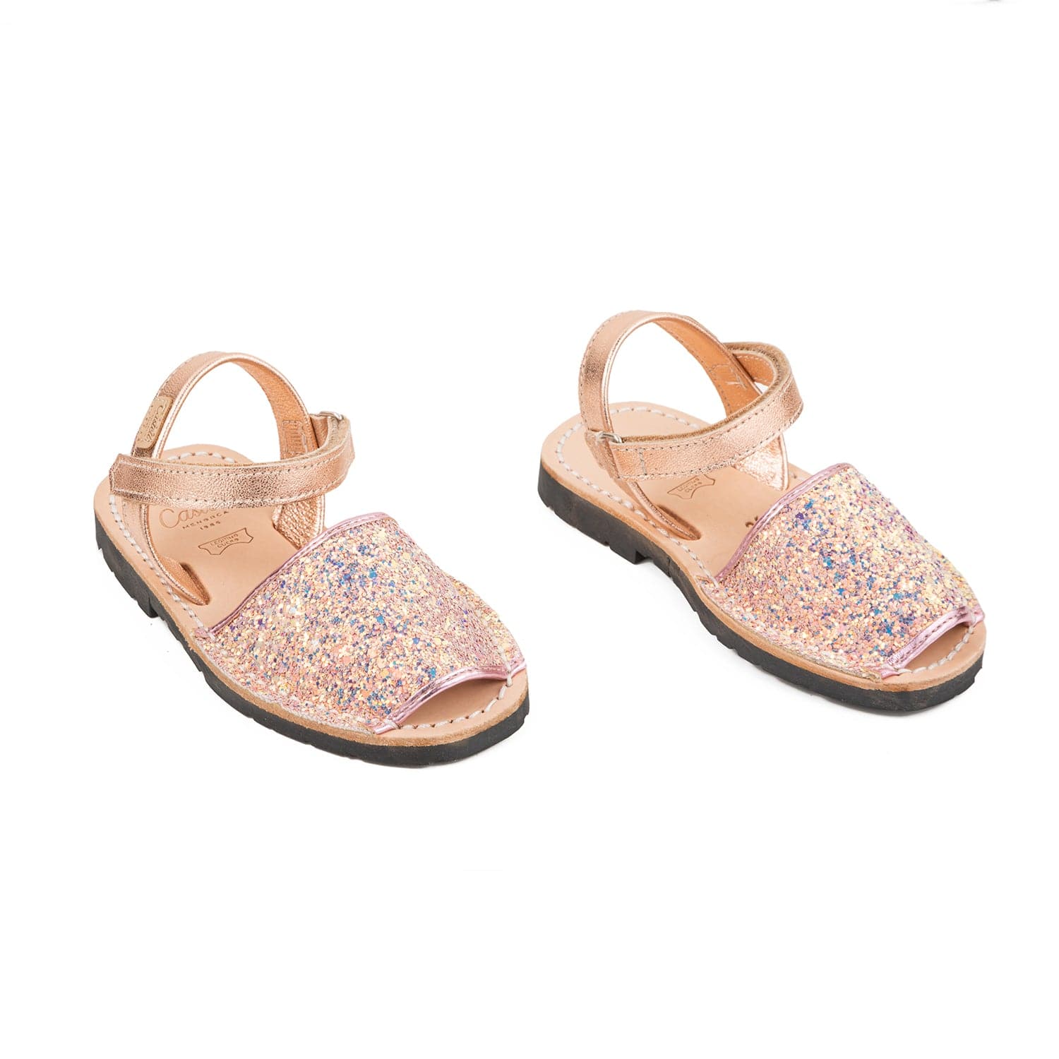 Glitter Kids Sandal - Iker 1002R Glitter Leather Open Toe Menorcan