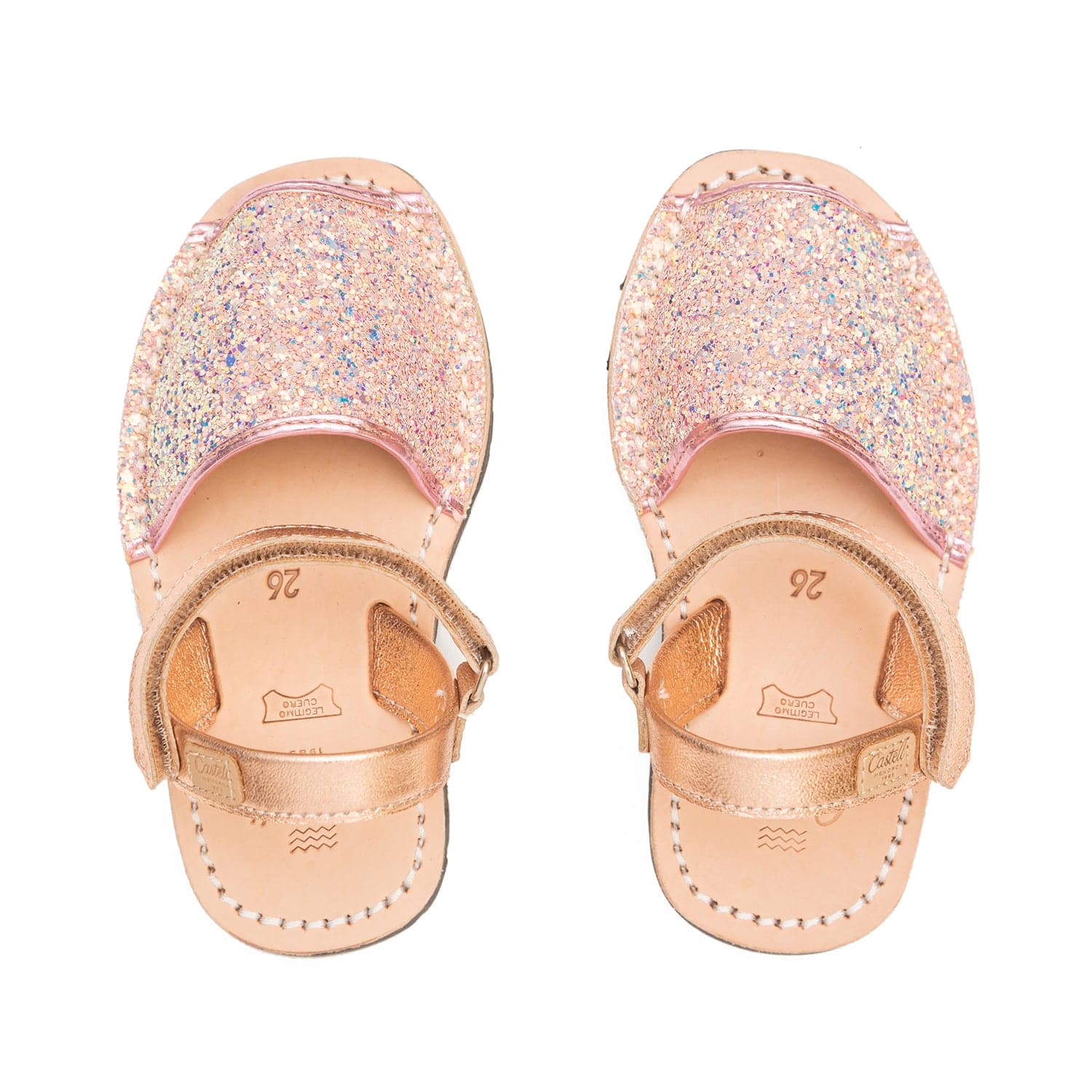 Glitter Kids Sandal - Iker 1002R Glitter Leather Open Toe Menorcan