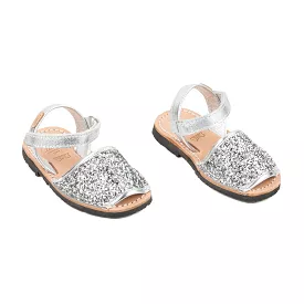 Glitter Kids Sandal - Iker 1002R Glitter Leather Open Toe Menorcan