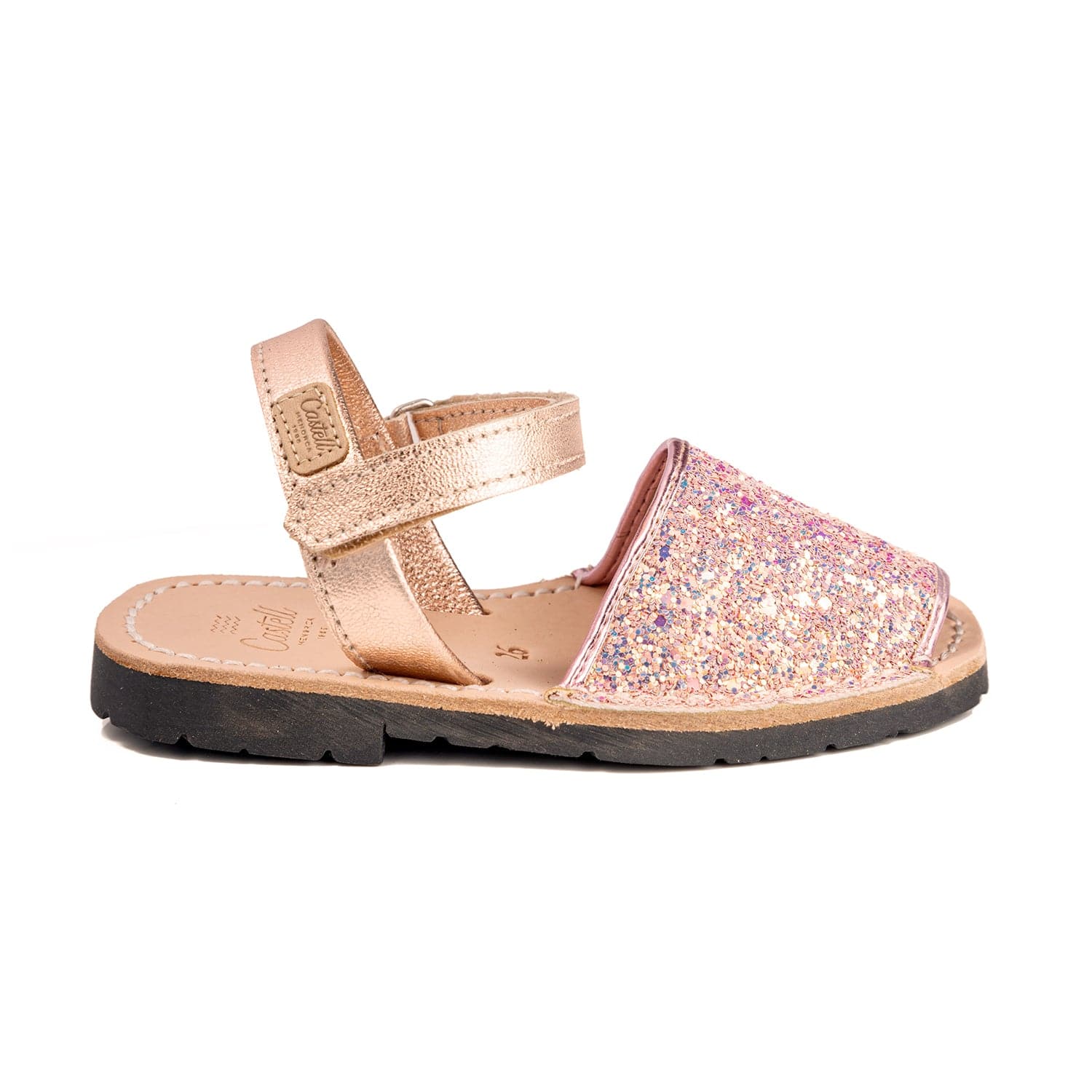 Glitter Kids Sandal - Iker 1002R Glitter Leather Open Toe Menorcan